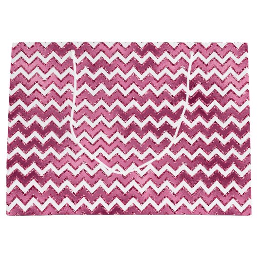 Glam Pink White Zigzag Streifen Große Geschenktüte (Vorderseite)