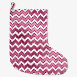 Glam Pink White Zigzag Streifen Großer Weihnachtsstrumpf
