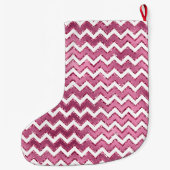 Glam Pink White Zigzag Streifen Großer Weihnachtsstrumpf (Rückseite)