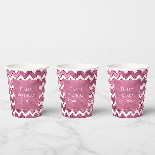 Glam Pink White Zigzag Streifen Pappbecher (Multi)