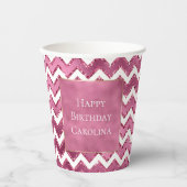 Glam Pink White Zigzag Streifen Pappbecher (Vorderseite)