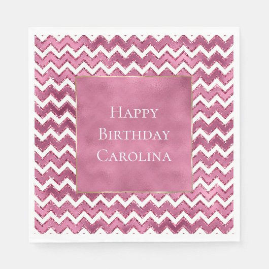 Glam Pink White Zigzag Streifen Serviette (Vorderseite)