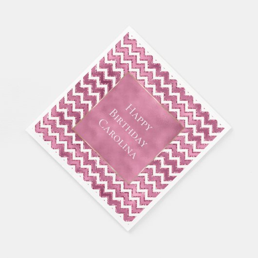 Glam Pink White Zigzag Streifen Serviette (Ecke)