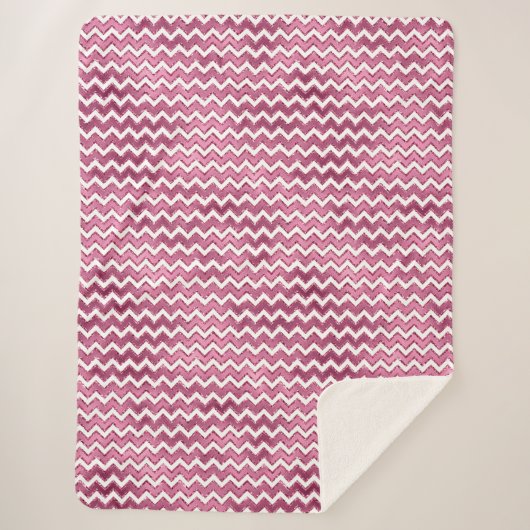 Glam Pink White Zigzag Streifen Sherpadecke (Vorderseite)