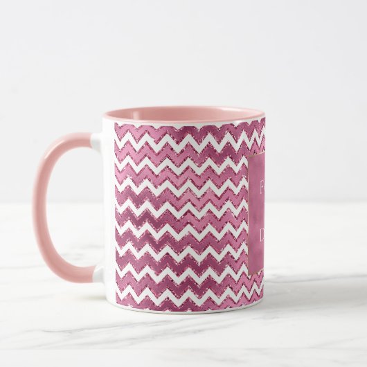 Glam Pink White Zigzag Streifen Tasse (Links)