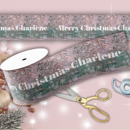 Glam Pink Winter Christmas Blessings Ripsband