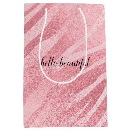 Glam Pink Zebra Print Mittlere Geschenktüte (Vorderseite)