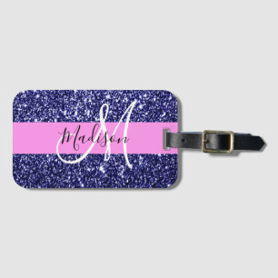 Glam Pinkes Marineblau Glitter Funkeln Name Monogr Gepäckanhänger