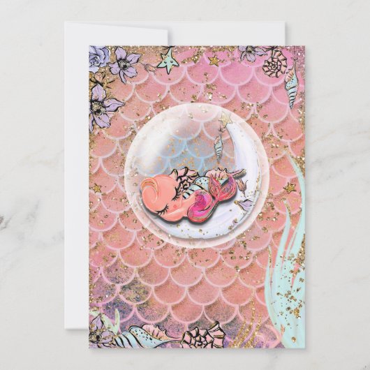 Glam Prego Mermaid Gold Glitzer Baby Dusche Einladung (Rückseite)