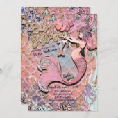 Glam Prego Mermaid Gold Glitzer Baby Dusche Einladung (Vorne/Hinten)