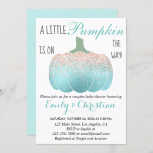 Glam Pumpkin Aqua Peach Orange Glitzer Babydusche Einladung
