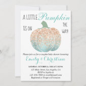 Glam Pumpkin Aqua Peach Orange Glitzer Babydusche Einladung (Vorderseite)