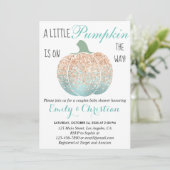 Glam Pumpkin Aqua Peach Orange Glitzer Babydusche Einladung (Stehend Vorderseite)