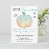 Glam Pumpkin Aqua Turquoise Glitzer Babydusche Einladung (Stehend Vorderseite)