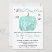 Glam Pumpkin Aqua Turquoise Glitzer Babydusche Einladung (Vorderseite)