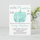 Glam Pumpkin Aqua Turquoise Glitzer Babydusche Einladung (Stehend Vorderseite)