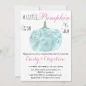Glam Pumpkin Aqua Turquoise Glitzer Babydusche Einladung (Vorderseite)