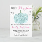 Glam Pumpkin Aqua Turquoise Glitzer Babydusche Einladung (Stehend Vorderseite)