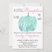 Glam Pumpkin Aqua Turquoise Glitzer Babydusche Einladung (Vorderseite)