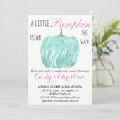 Glam Pumpkin Aqua Turquoise Glitzer Babydusche Einladung (Stehend Vorderseite)
