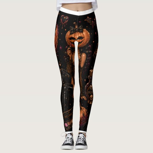 Glam Pumpkin Makeup Halloween Leggings (Vorderseite)