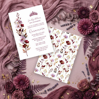 Glam Purple Botanical Branches Princess Tiara XVs Einladung