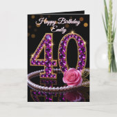 Glam Purple Diamonds Pearls Rose 40th Birthday Karte (Vorderseite)