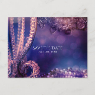 Glam Purple Glow Chic Glamour Perlen Save the Date Ankündigungspostkarte