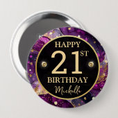Glam Purpur Gold Achat Geburtstag Button (Vorne & Hinten)
