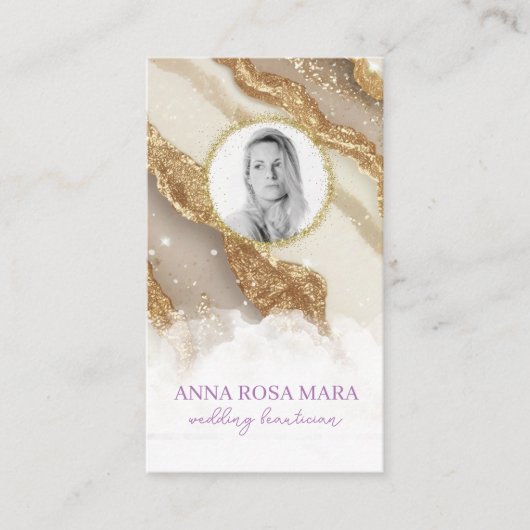 *~* Glam QR Agate Ivory Gold Glitzer FOTO AP66 Visitenkarte (Vorderseite)
