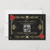 Glam QR Code Black Gold Art Deco Hochzeit RSVP Karte (Vorderseite)