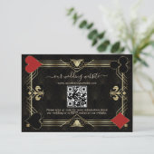 Glam QR Code Black Gold Art Deco Hochzeit RSVP Karte (Stehend Vorderseite)