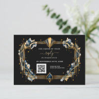 Glam QR Code Casino Gold Schwarz Art Deco Hochzeit