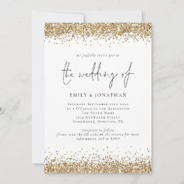 Glam QR Code Gold Glitzer Borders Wedding Einladung