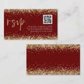 Glam QR Code Gold Glitzer Wedding Burgundy UAWG Begleitkarte (Vorne/Hinten)