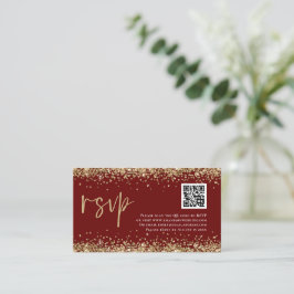 Glam QR Code Gold Glitzer Wedding Burgundy UAWG Begleitkarte