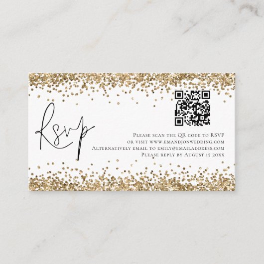 Glam QR Code Gold Glitzer Wedding RSVP Begleitkarte (Vorderseite)