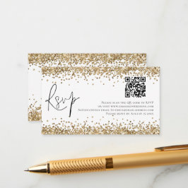 Glam QR Code Gold Glitzer Wedding RSVP Begleitkarte