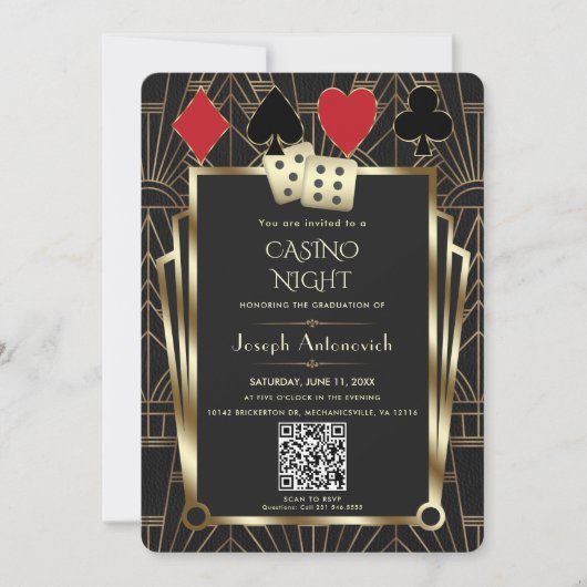 Glam QR Code Las Vegas Casino Night Abschluss Einladung (Vorderseite)