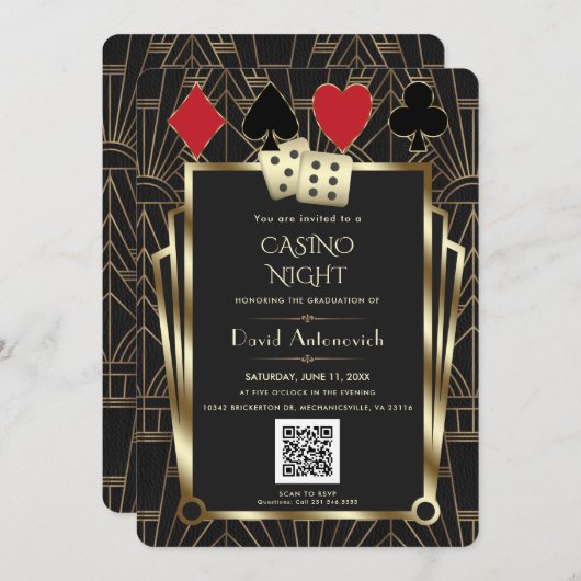 Glam QR Code Las Vegas Casino Night Abschluss Einladung (Vorne/Hinten)