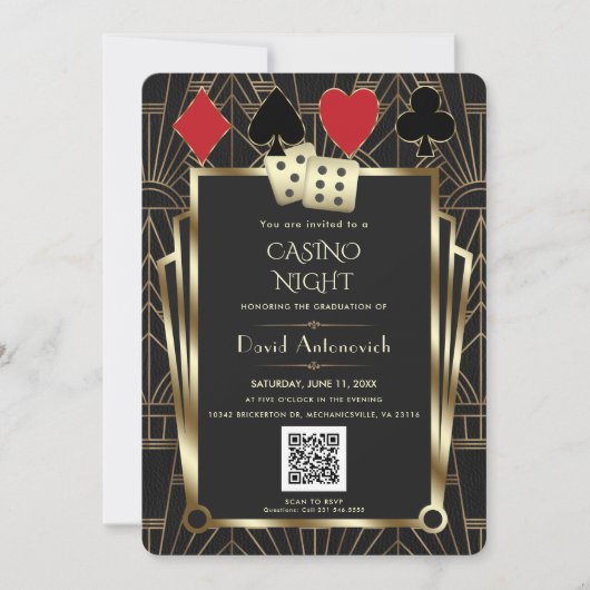 Glam QR Code Las Vegas Casino Night Abschluss Einladung (Vorderseite)