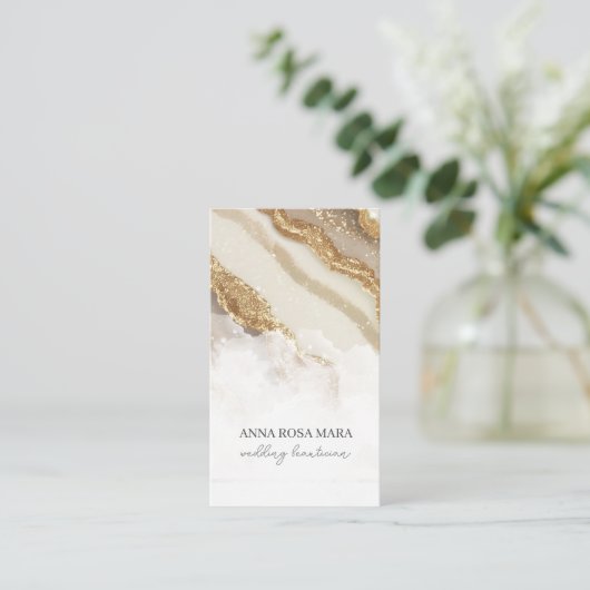 *~* Glam QR Luxe Agate Ivory Gold Glitzer AP66 Visitenkarte (Stehend Vorderseite)