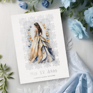 Glam Quinceañera Silver Verzierter Rahmen Folieneinladung