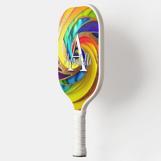 Glam Rainbow Abstrakt Pinwheel Monogram Pickleball Schläger (Links)