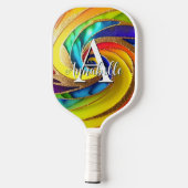 Glam Rainbow Abstrakt Pinwheel Monogram Pickleball Schläger (Rückseite)