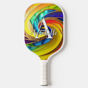 Glam Rainbow Abstrakt Pinwheel Monogram Pickleball Schläger