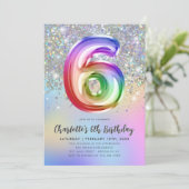 Glam Rainbow Glitzer Foil Ballon 5th Birthday Einladung (Stehend Vorderseite)