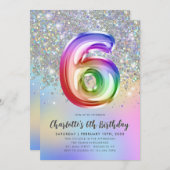 Glam Rainbow Glitzer Foil Ballon 5th Birthday Einladung (Vorne/Hinten)