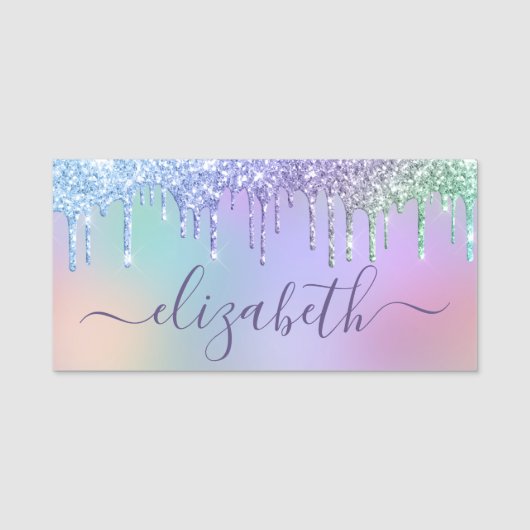 Glam Rainbow Glitzer Namensschild (Vorderseite)