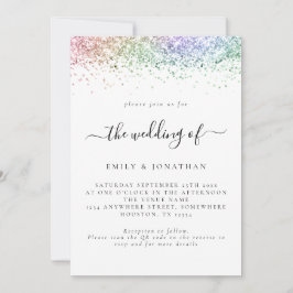 Glam Rainbow Glitzer QR Code Wedding Einladung